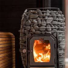 Traditional wood-burning sauna stove in Johannesburg.