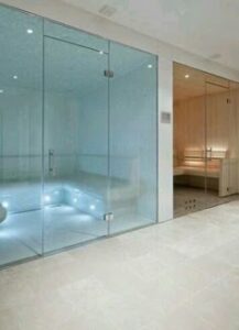Glass enclosed luxury steam room in Johannesburg.