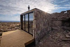 Outdoor stone cabin crafted by sauna company South Africa.