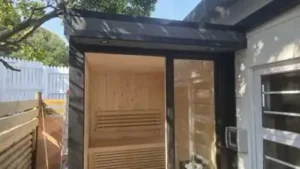 Modern glass door entrance for sauna installation Johannesburg.