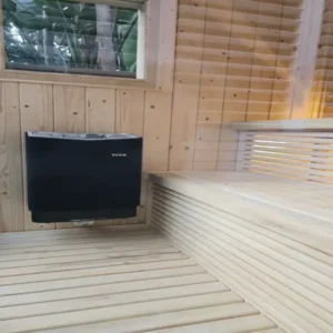 Interior wood wall of a custom sauna in Johannesburg.