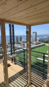 Balcony view of a custom sauna installation Johannesburg.