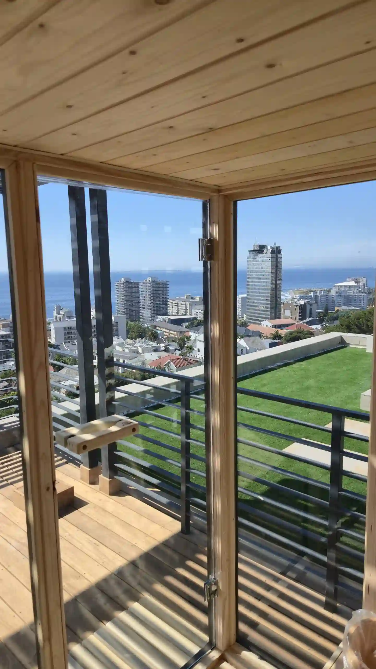 Balcony view of a custom sauna installation Johannesburg.