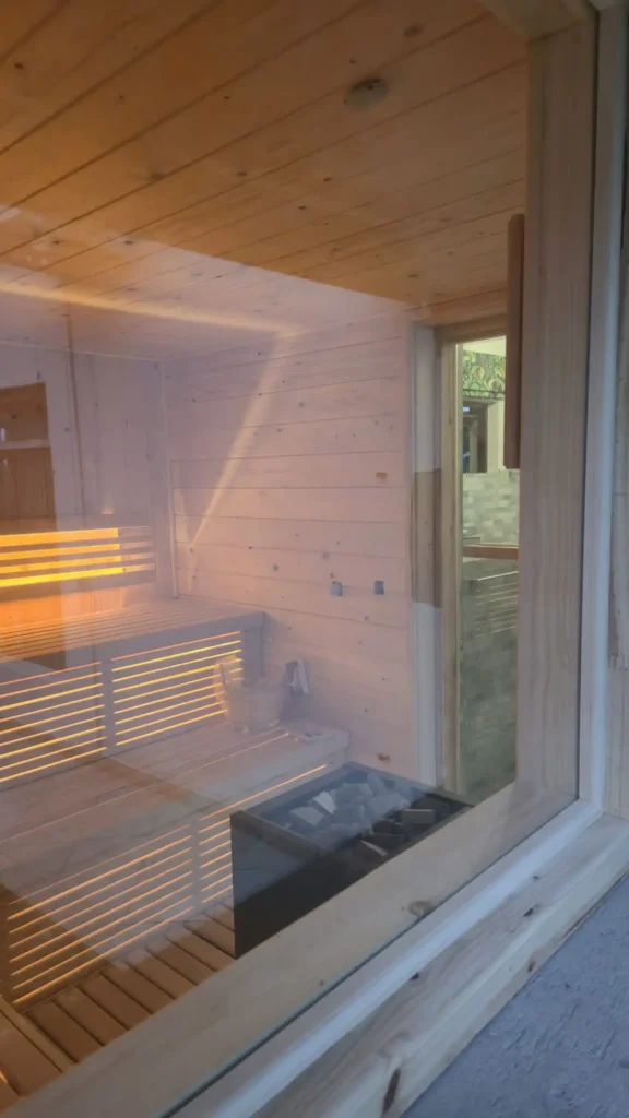Illuminated wooden benches for sauna installation Johannesburg.