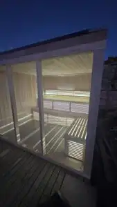 Glass wall outdoor room, sauna installation Johannesburg.