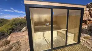 Panoramic view of an outdoor unit, sauna installation Johannesburg.
