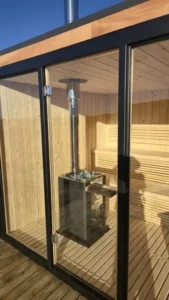 Corner glass cabin setup, sauna installation Johannesburg.
