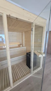 Outdoor modern cubic structure, sauna installation