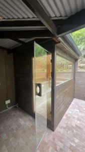 Covered patio wooden layout, sauna installation Johannesburg.