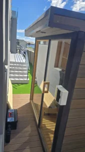Clean multi-tier benches, sauna installation