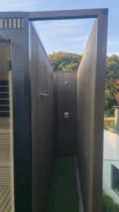 Dark exterior cube unit for sauna installation Johannesburg.