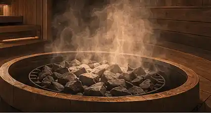 Stones in crafted sauna steam