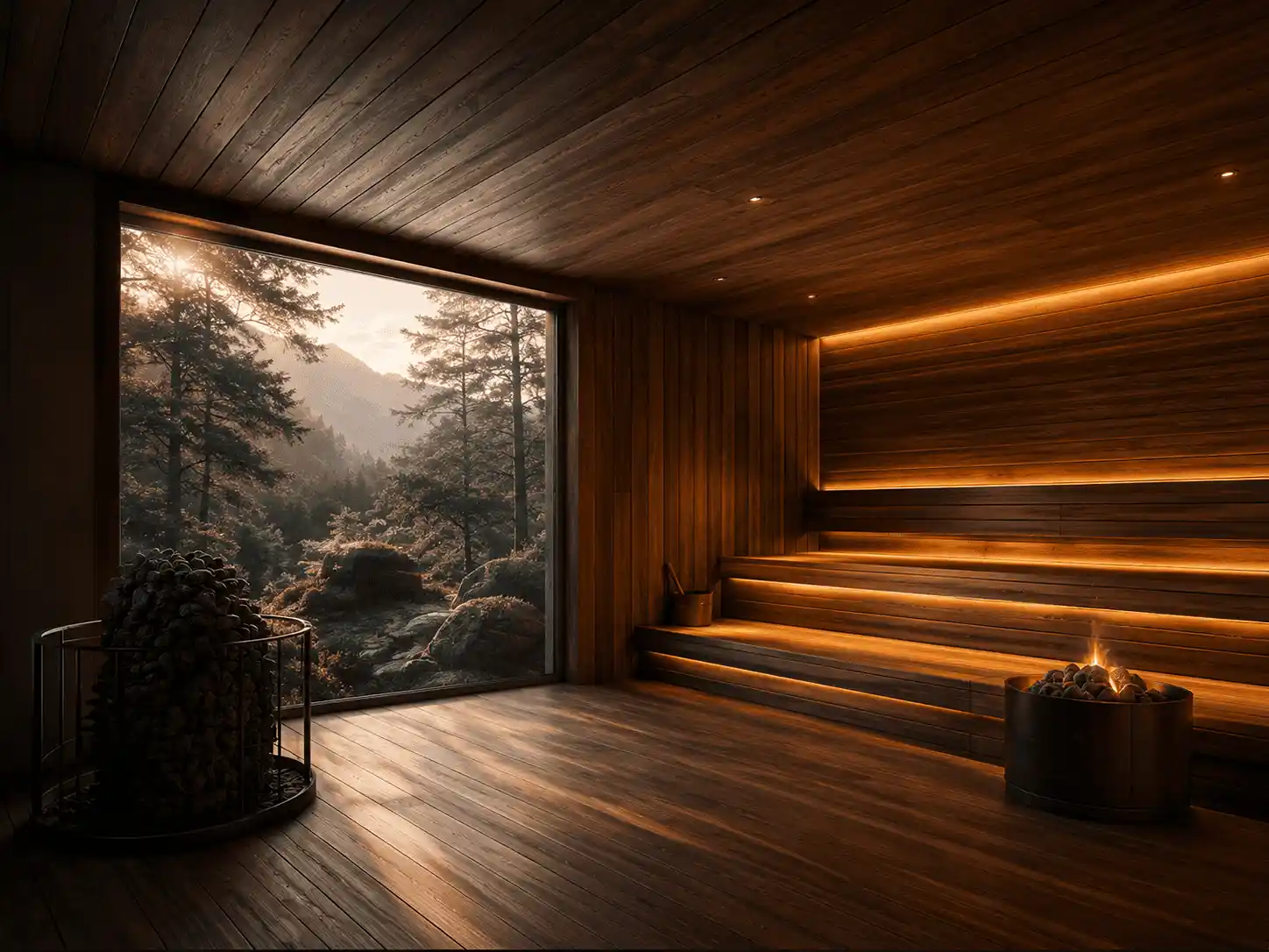 Panoramic forest view lounge, sauna company South Africa.