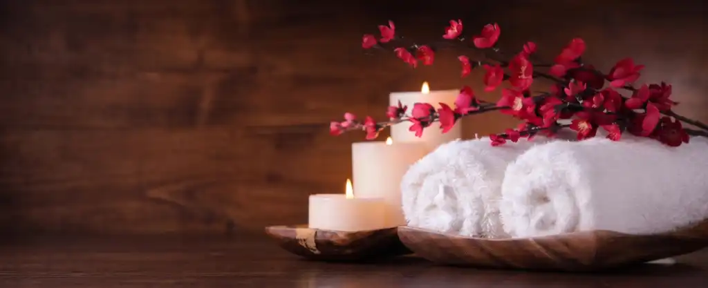 Rolled towels and flowers for sauna spa, Johannesburg.