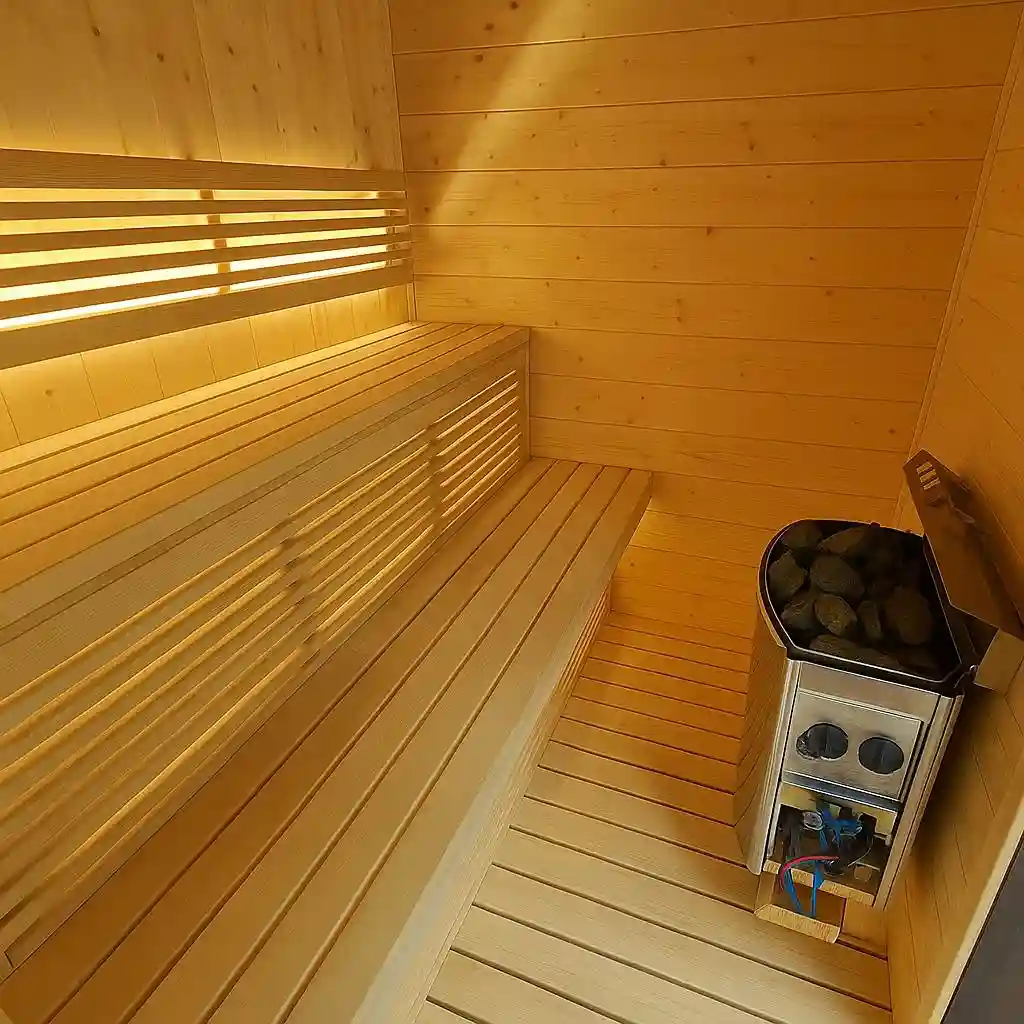 Multi-tier wooden benches for sauna installation Johannesburg.