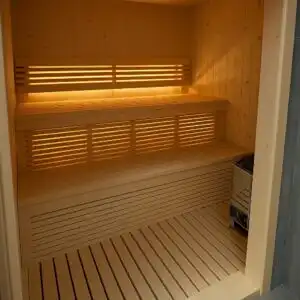 Clean parallel wooden benches, sauna installation Johannesburg.