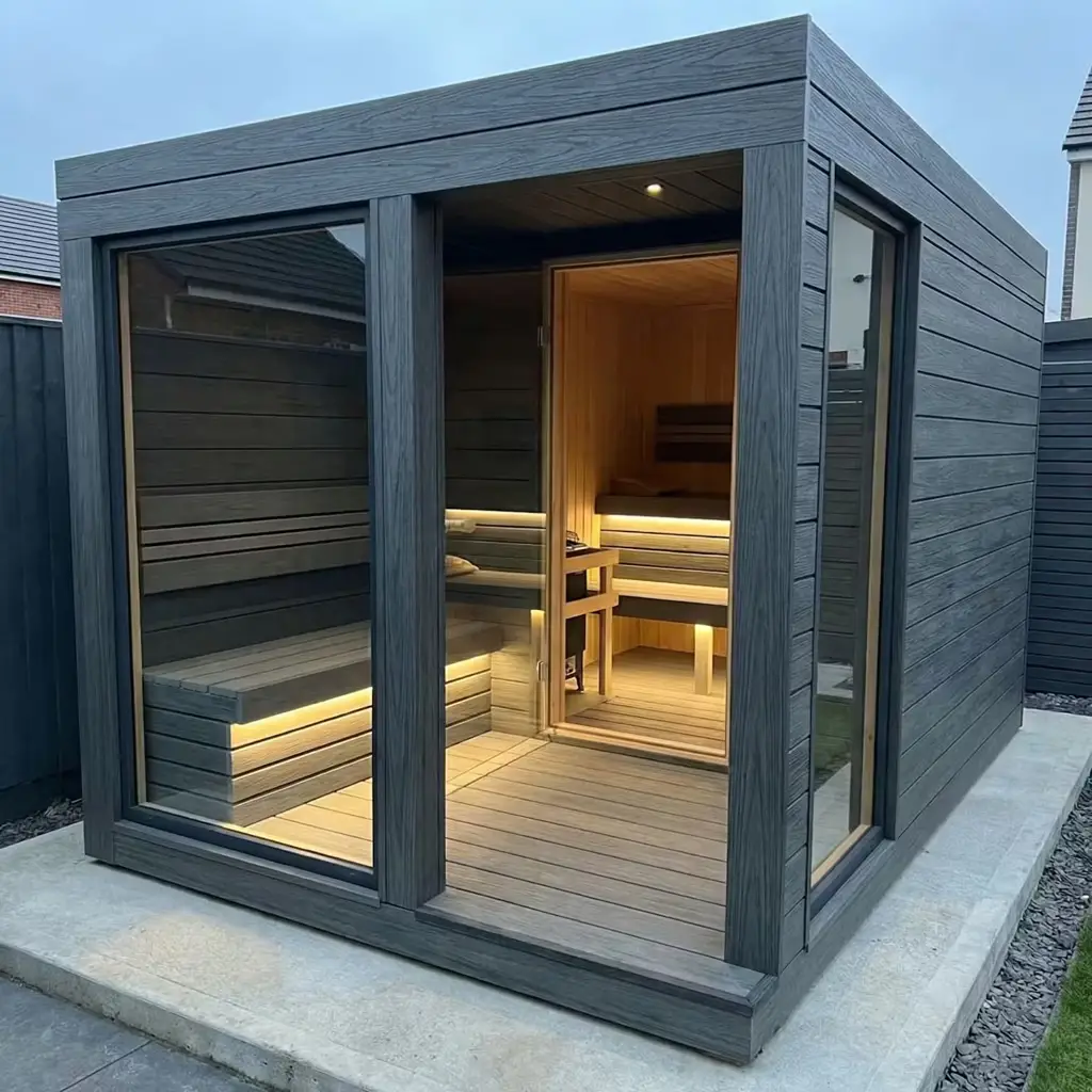 Modern black glass sauna installation Johannesburg.