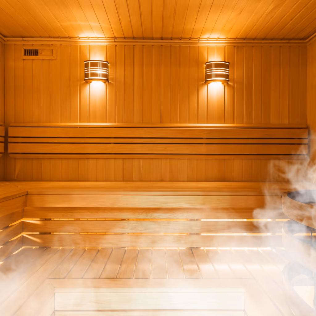 Traditional Finnish sauna interior in Johannesburg.